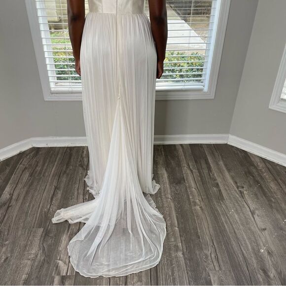 Anna Campbell Boned Strapless bodice silk chiffon corset Wedding Dress w train - Picture 7 of 14